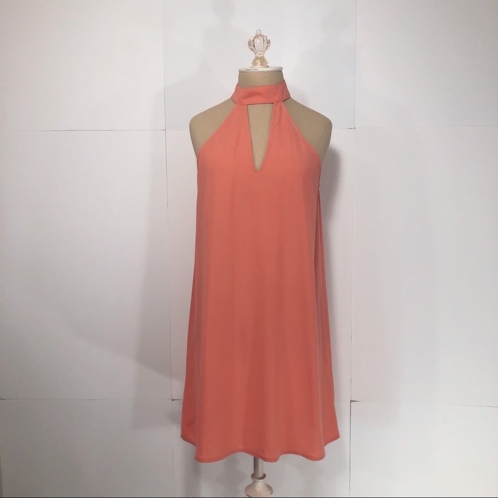 NWT Leith Pink High Collar V Neck Mini Sleeveless Dress Nordstrom Size XS - Picture 2 of 13